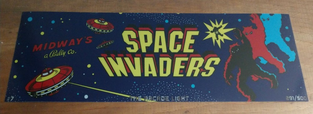 SPACE INVADERS Backlit 4" x 11" Marquee w/ The Arcade Light Display