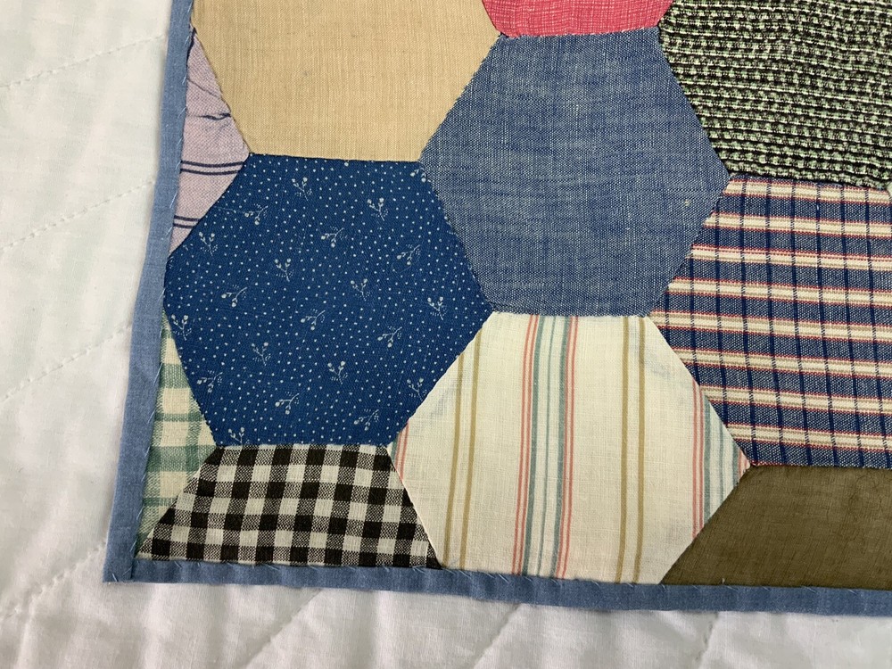 Vintage Antique Patchwork Quilt Table Topper, Octagons, Early Calicos, Multi