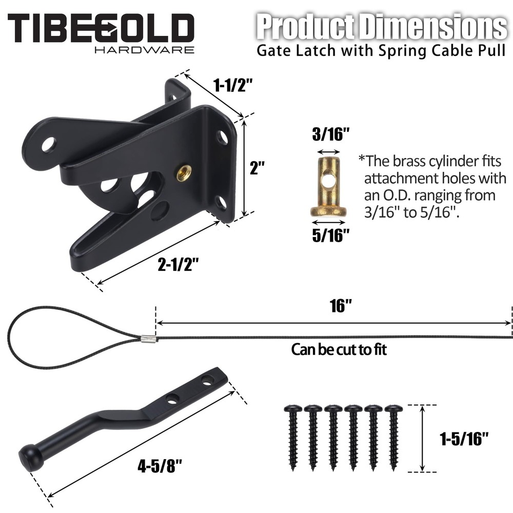 TIBEGOLD Self Locking Gate Latch with Spring Cable Pull, Black Gravity Lever...