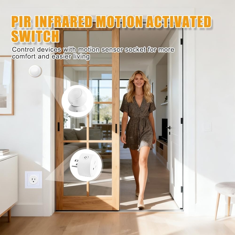 ASOFTY Motion Sensor Switch with Outlet, PIR Wireless Motion Sensor Switch, A...