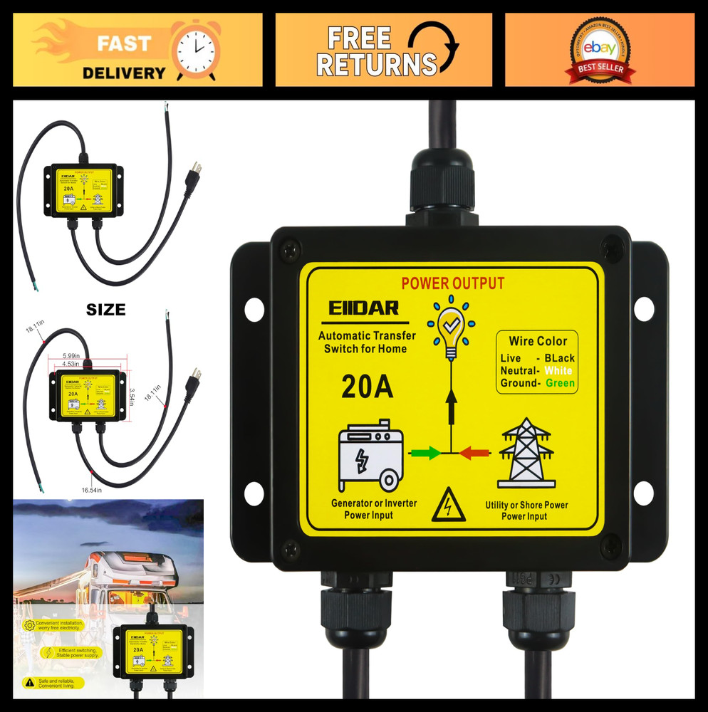 20 Amp Automatic Transfer Switch for Home Generator - AC120V Power Backup Soluti