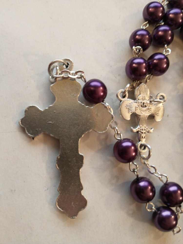 Catholic Fleur-De-Lis Purple Glass Rosary 22"