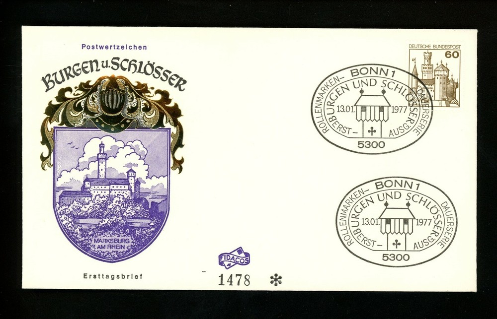 Postal History Germany FDC #1237 Building castle architecture 1977
