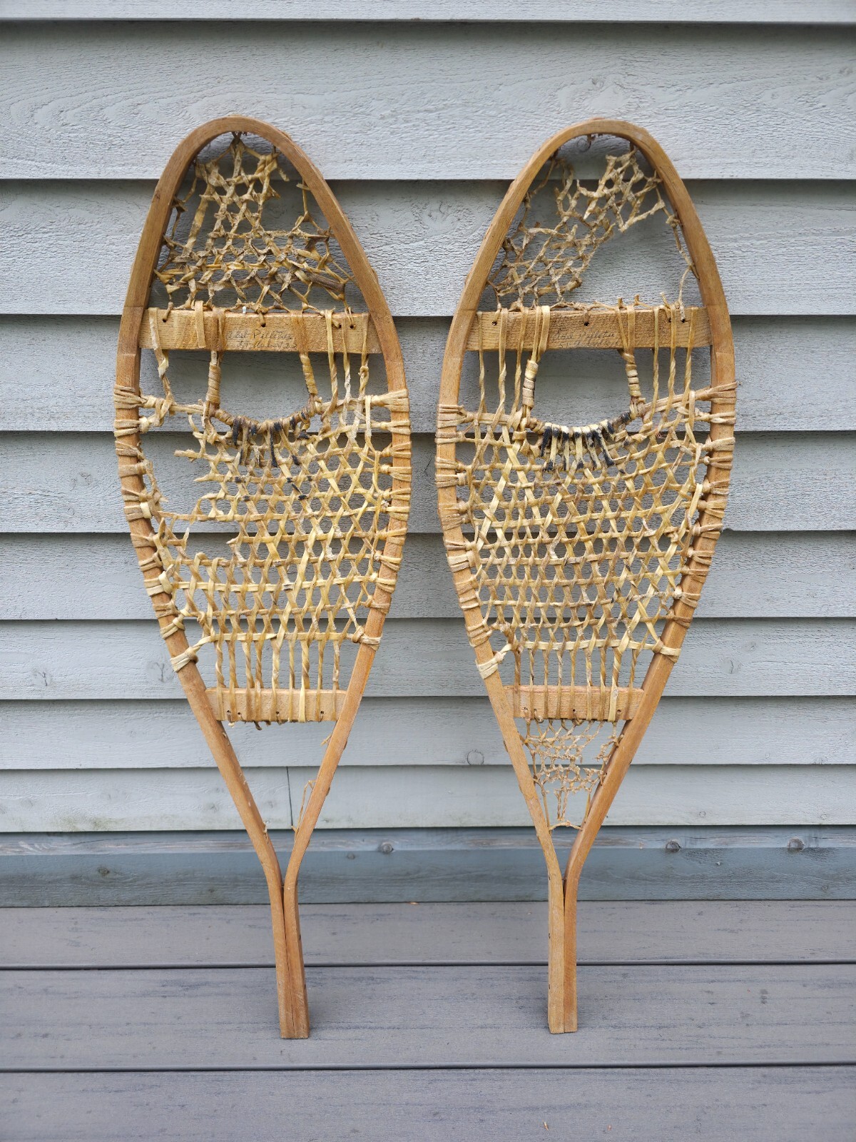 VINTAGE Old Wooden Frame Handmade Snowshoes DECORATION  42 x 12