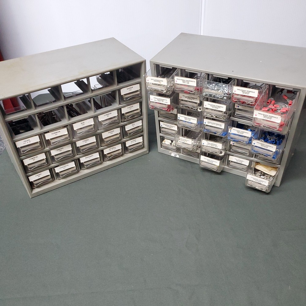 Plastic Storage 25 Drawers Workshop Organizer with Some Contents + Extra Partial