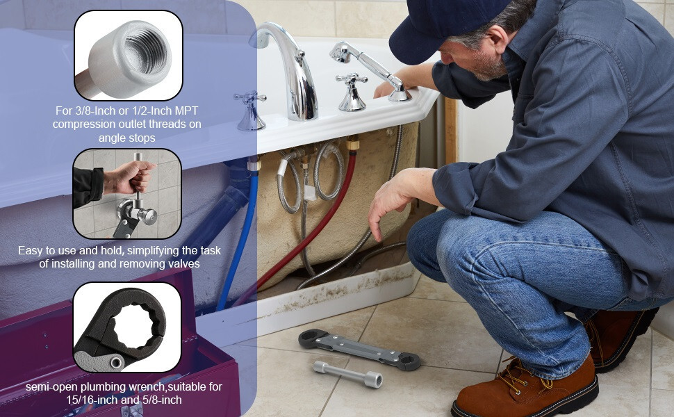 Plumbing Tools Angle Stop Removal Wrench Kit Removing Compression Ring Angle-On