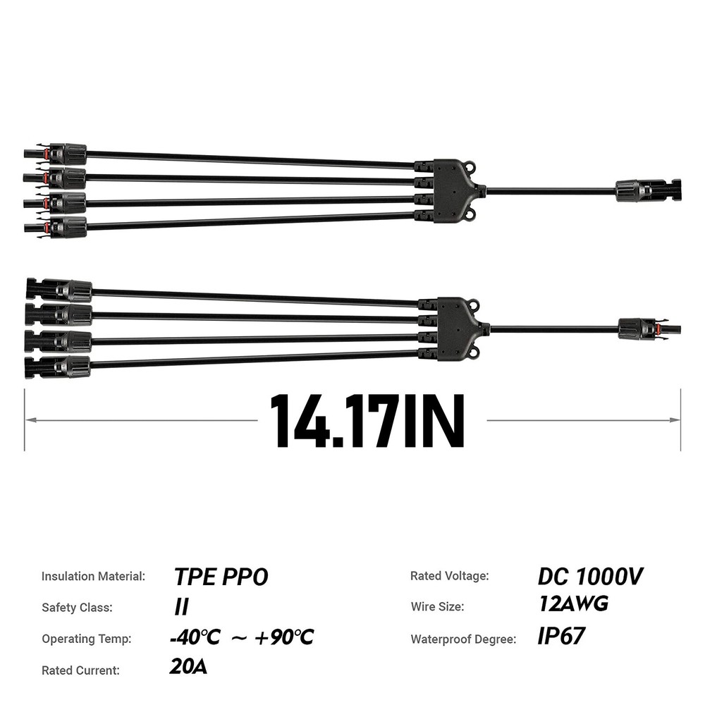 Solar Connectors Parallel Adapter Cable Wire Plug Kit for Solar Panel Y Branch