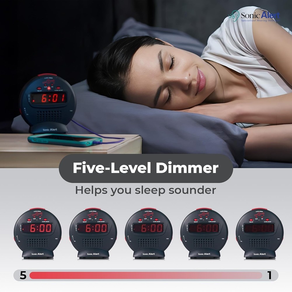 Compact Digital Alarm Clock with Snooze & Brightness Control - Stylish Black