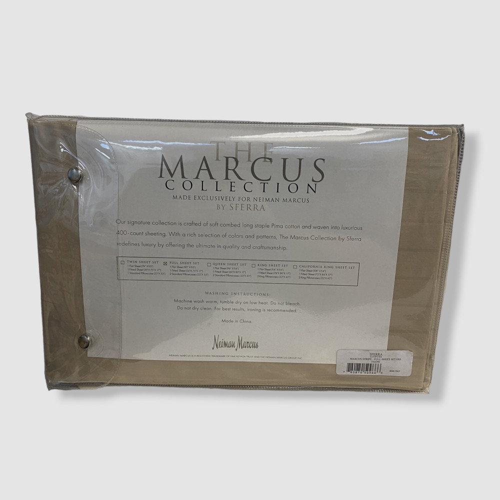 $300 Sferra Beige Full Marcus Collection 400-Thread Count Striped Bed Sheet Set