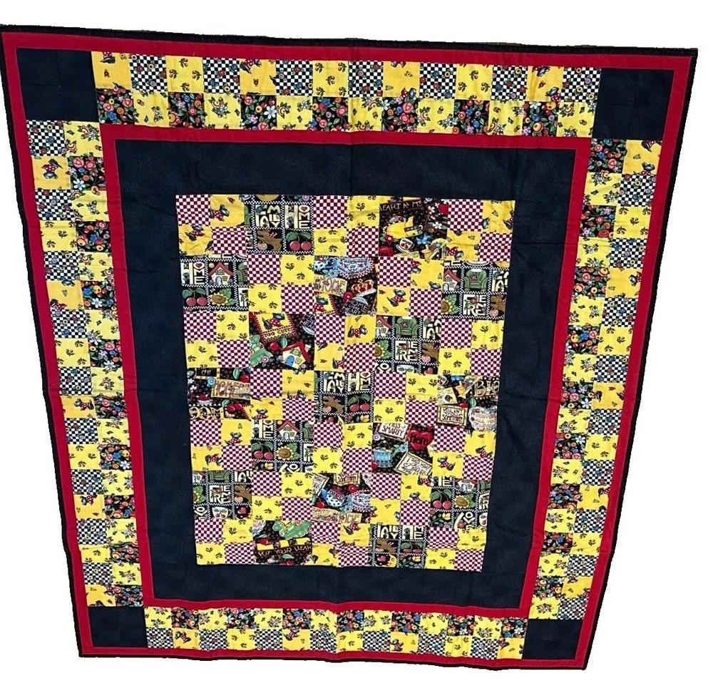 Handmade Mary Engelbreit Quilt Small Patchwork Design 46 x 55 Cottage Core
