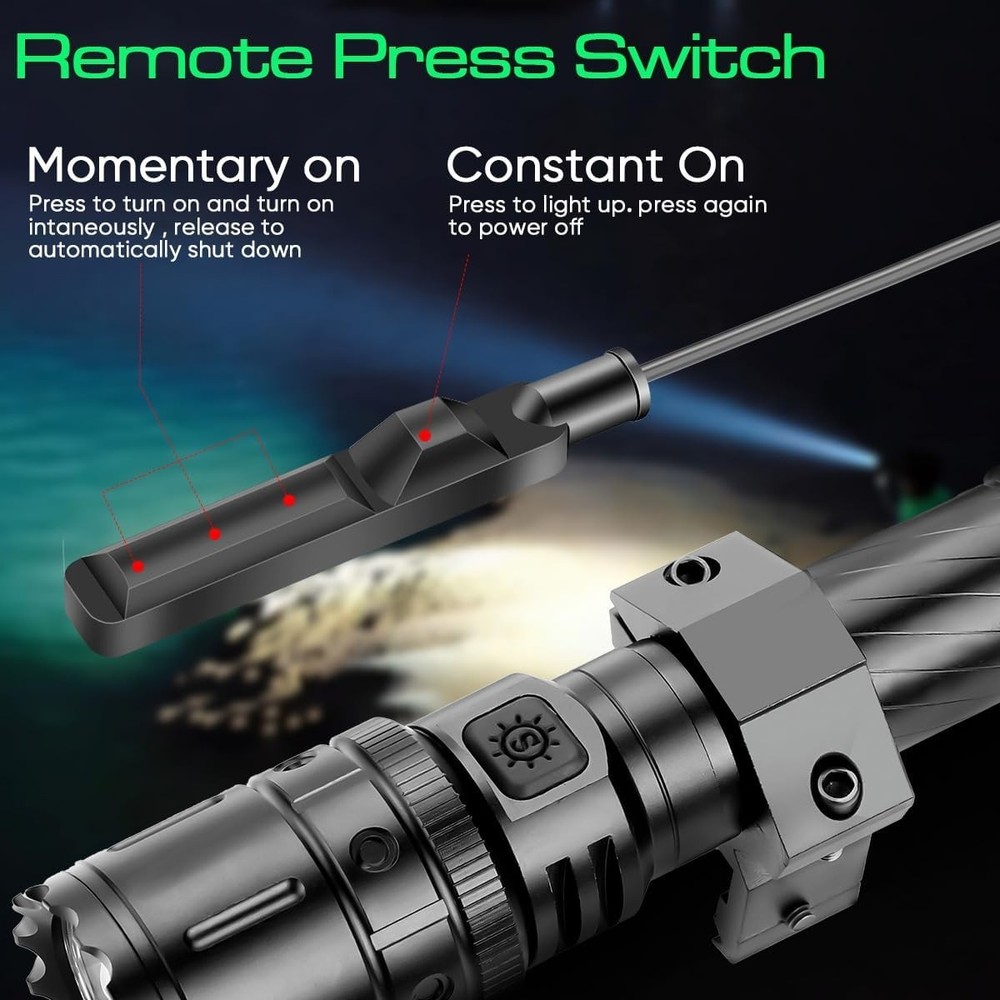 Airsoft Picatinny Rail Flashlight - USB Rechargeable, 5 Modes with Remote Pre...