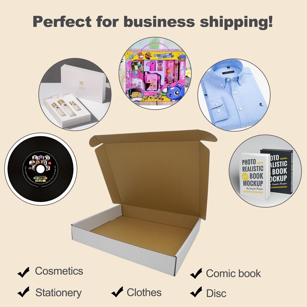 13x11x2" Box, White Shipping Boxes Mailer Flat Mailing Packaging Corrugated C...