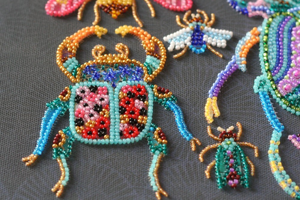 Bead Embroidery Kit DIY "Beetles" Beaded Needlepoint Craft Set