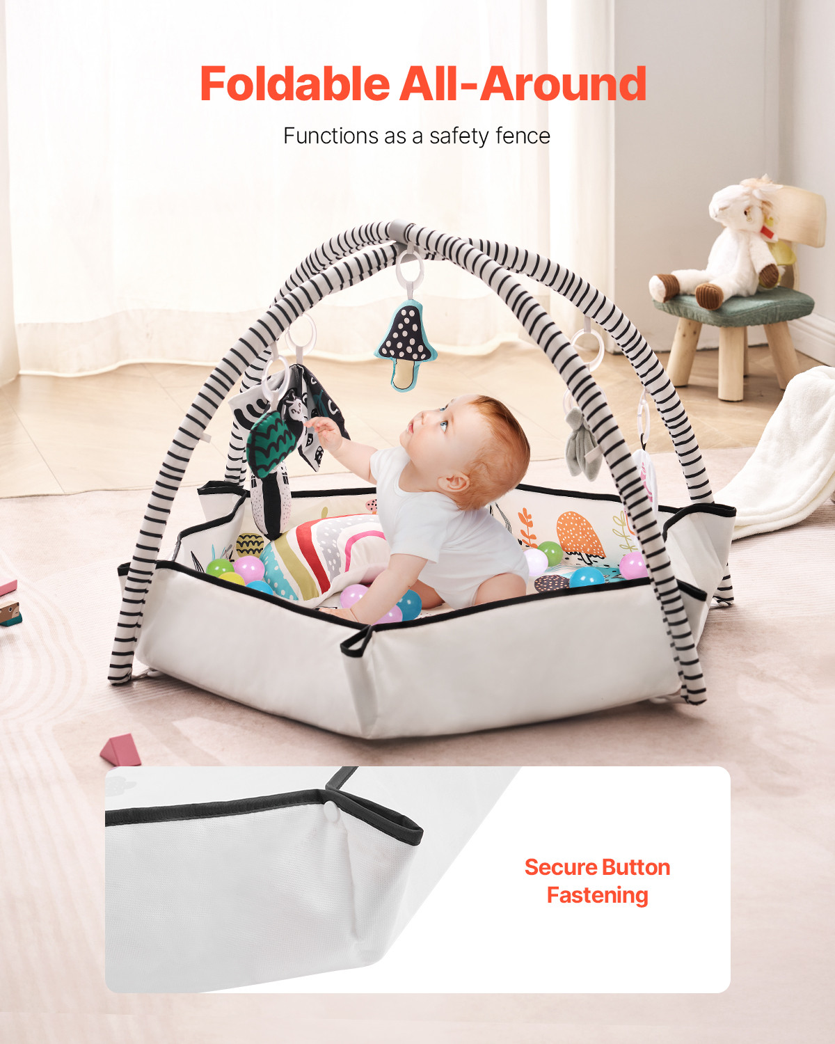 VEVOR Baby Play Gym Mat Tummy Time Activity Mat with 6Sensory Toys 41.7" x 41.7"