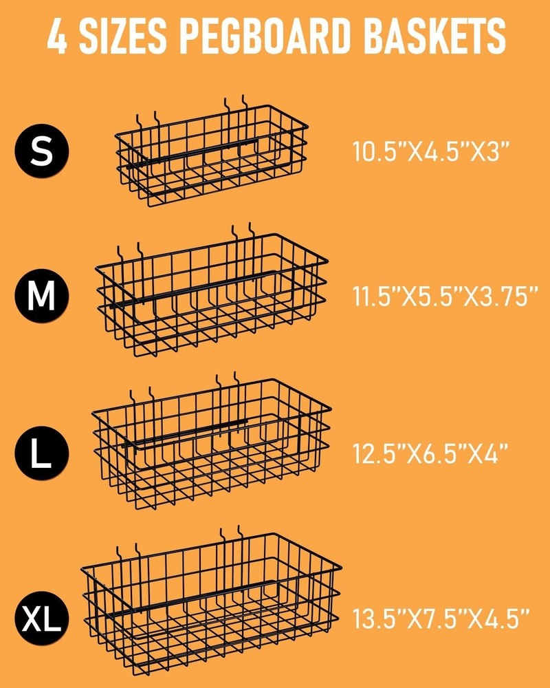 Adjustable Pegboard Baskets Set - 4 Sizes for Ultimate Storage Flexibility