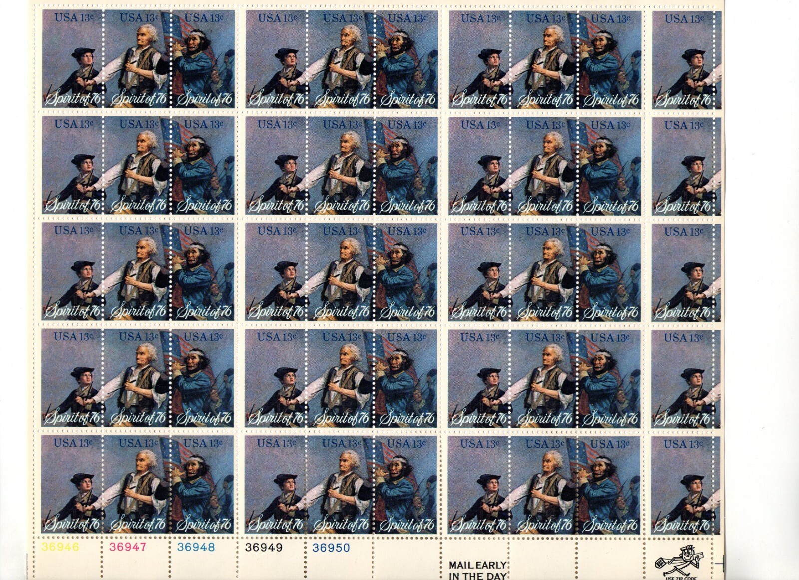 U.S. COMM SHEET OF 50 SCOTT#1631a 1976 13ct THE SPIRIT OF '76 MNH P#36946-50