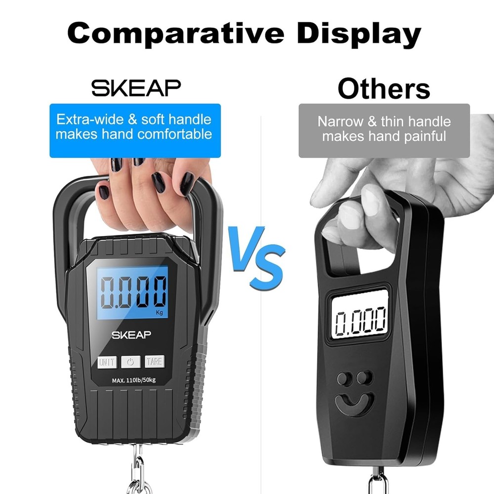 110lb Digital Fish Scale - Backlit LCD, Smart Data Lock & Comfortable Handle