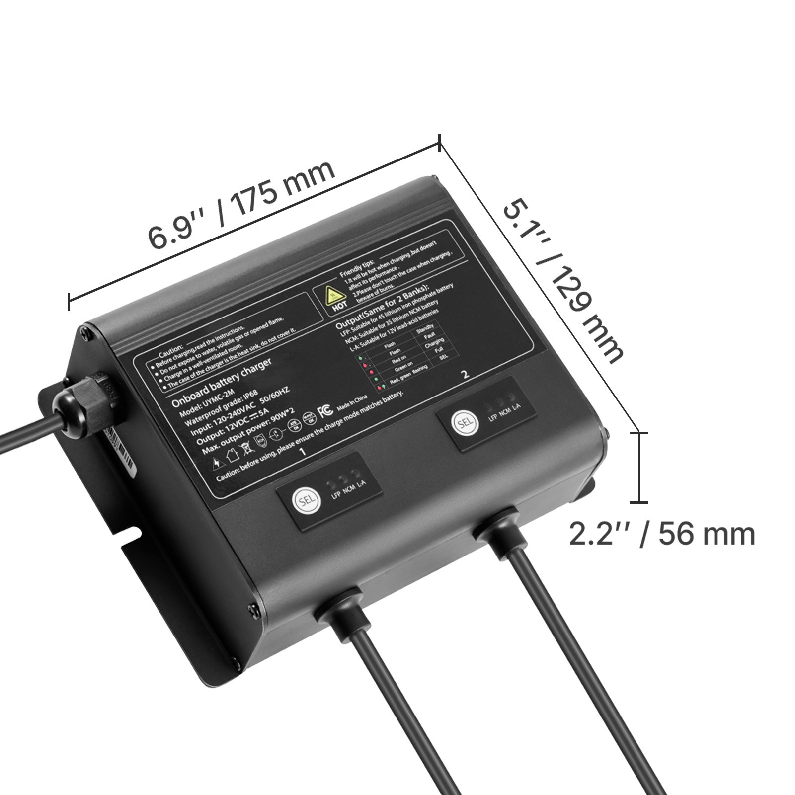 2-Bank 5A 12V Smart Marine Battery Charger Onboard IP68 Waterproof Boat RV Yacht