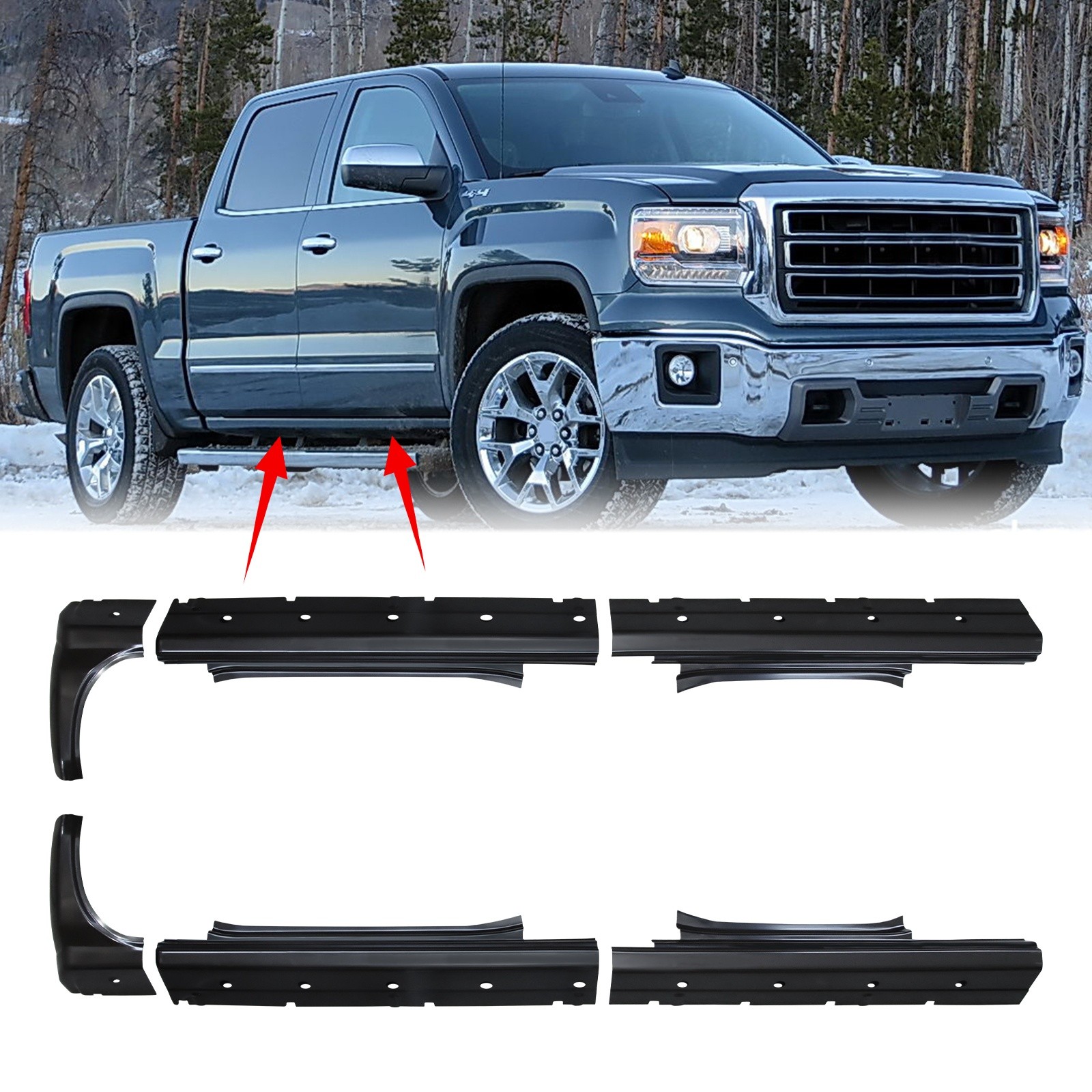 Steel Pair of Rocker Panel & Cab Corners for 2014-2018 Chevy GMC Crew Cab Pickup