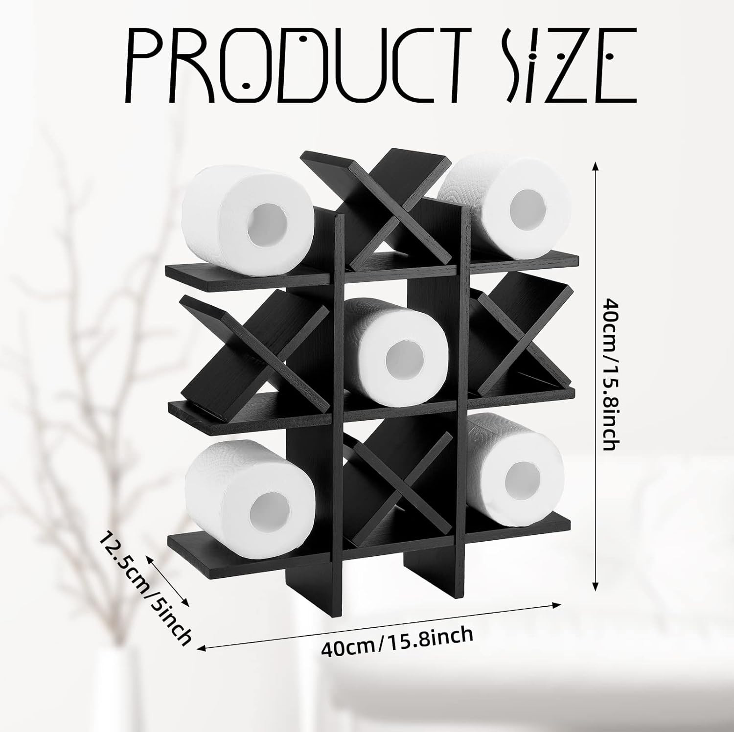 Tic Tac Toe Toilet Paper Holder Stand Bathroom Wall Decor Rustic Wooden Hanging