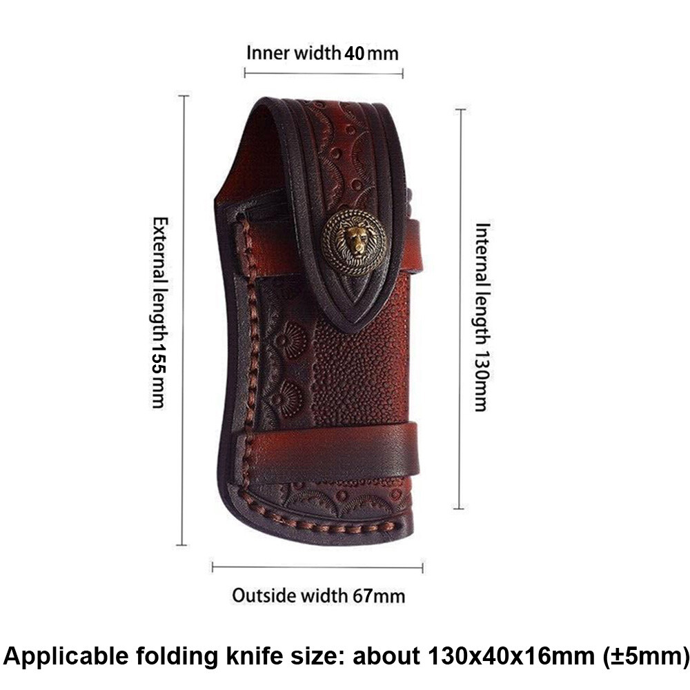 Hand Made Carved Cow Leather Sheath For Folding Knife Cover Pouch Belt Clip US