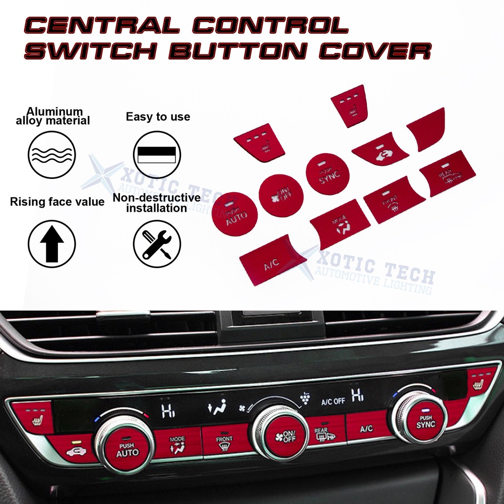 11x Red Aluminum Center Dashboard Button Switch Panel For Honda Accord 2018-2022
