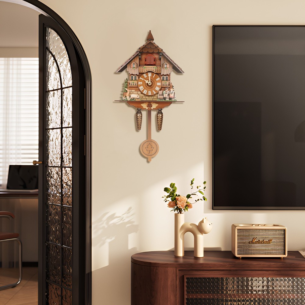 Vintage Cuckoo Wall Clock - Elegant Black Forest Design with Singing Feature