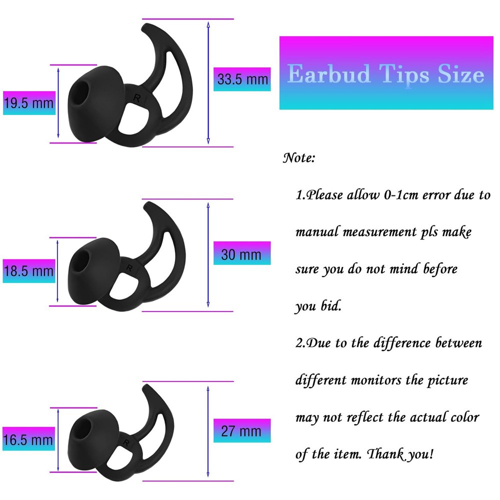 WKYMY Earbud Replacement Tips Silicone Ear Bud Covers SML, Black