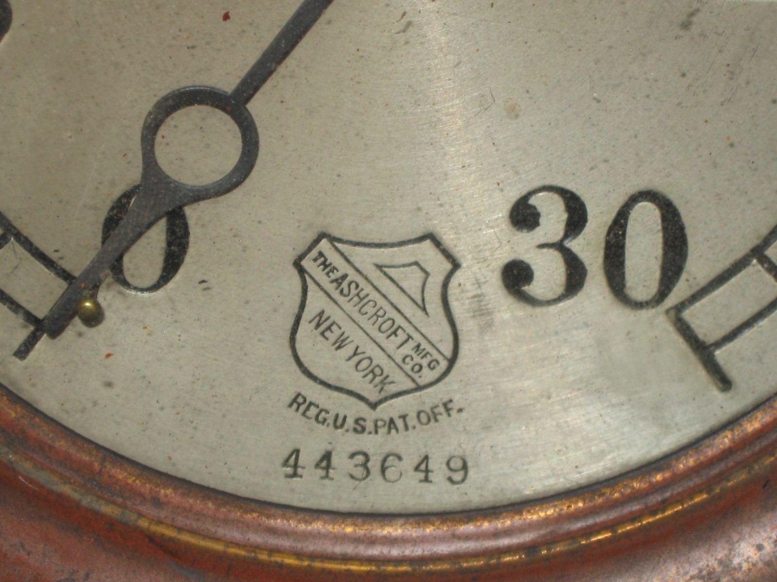 Antique Ashcroft Mfg Co Brass Steam 30 PSI Gauge Boiler Engine GREAT STEAMPUNK