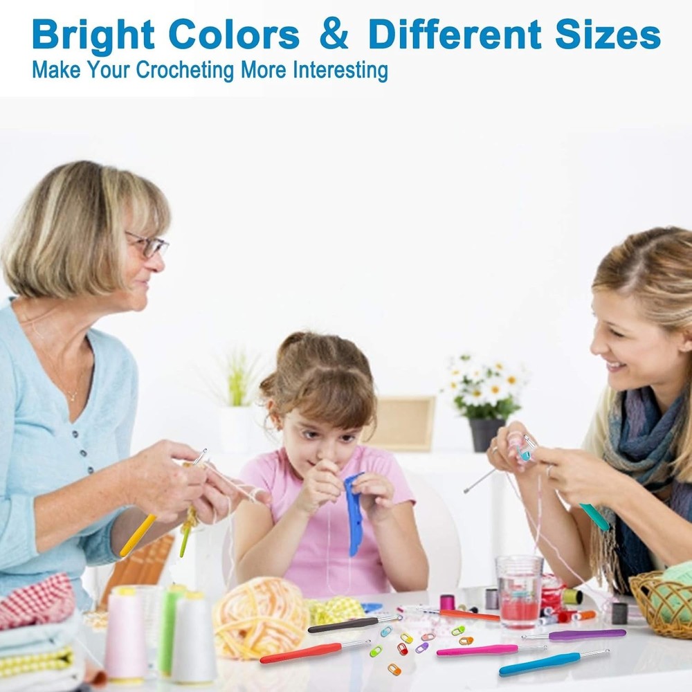 Multi-Size Crochet Hook Set 9 pcs, Ergonomic Design, Colorful & Comfortable!