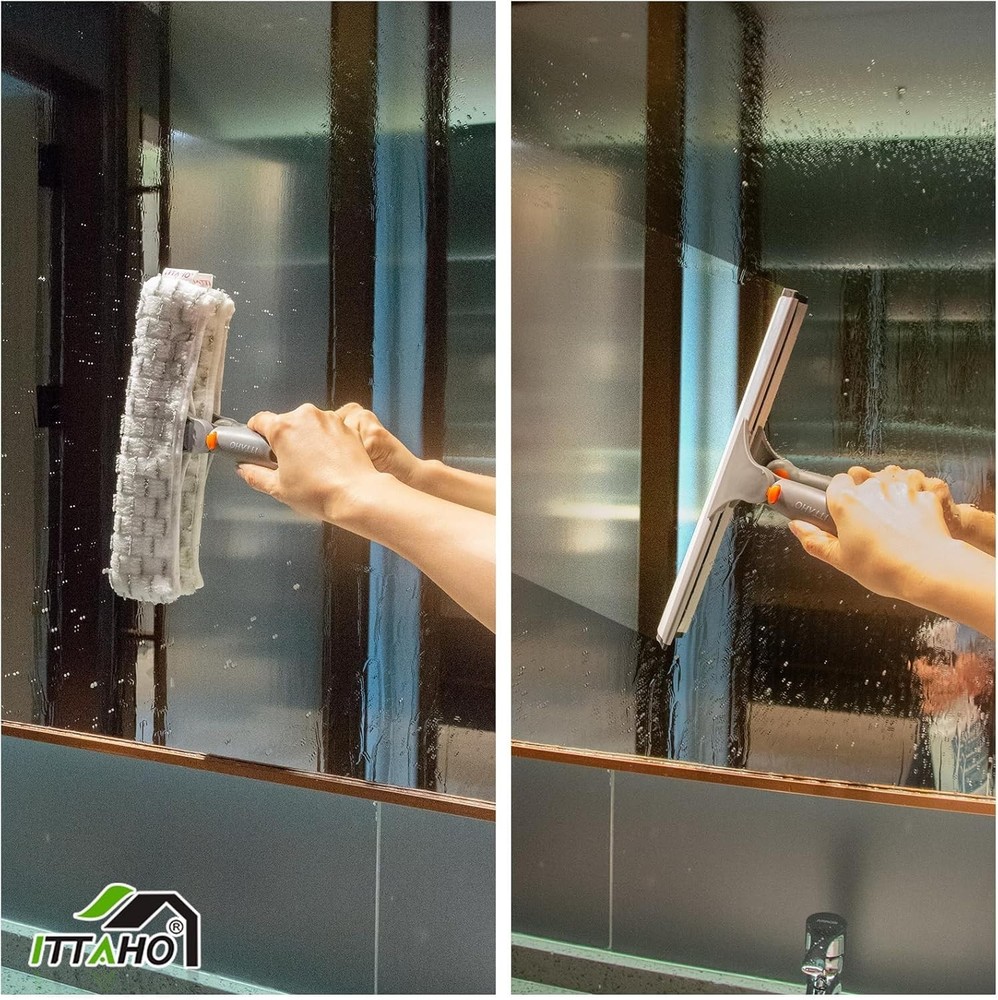 Complete Window Cleaning Kit: 12" Squeegee, 11" Microfiber Pad & Extendable Pole