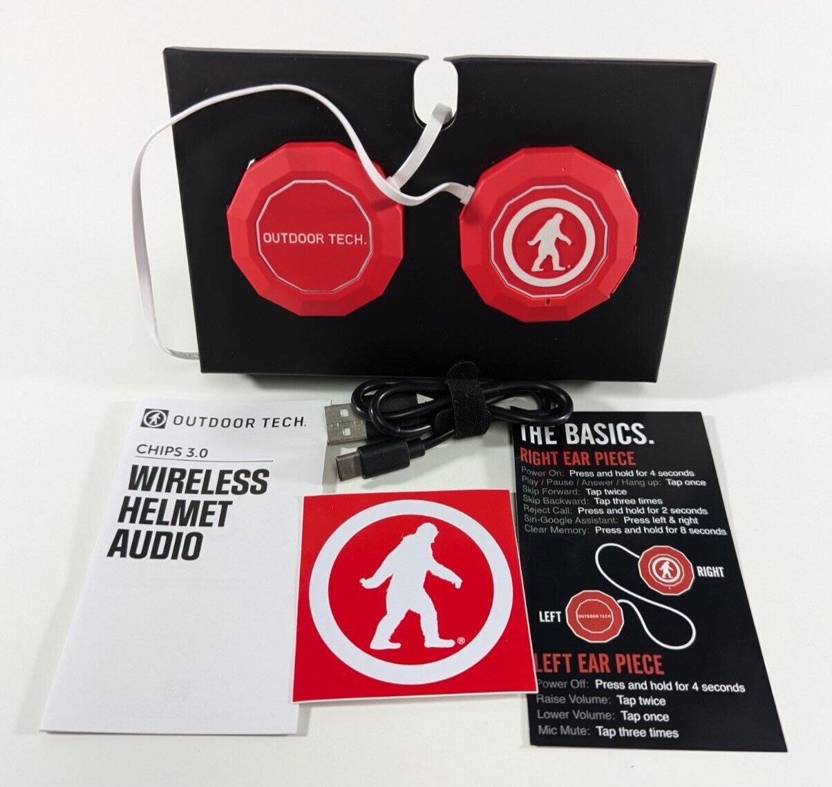 Outdoor Tech Chips 3.0 Wireless Helmet Audio Headset Easy One Touch Red OT0054