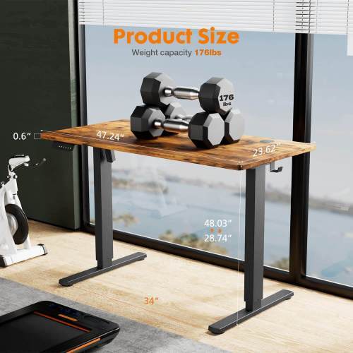 48' x 24" Electric Height Adjustable Standing Desk Computer Study Home Brown