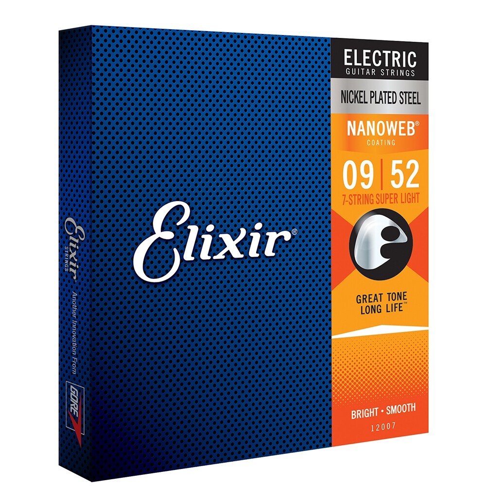 Elixir 12007 Nanoweb Coating Electric Guitar Strings 7-String Super Light (9-52)