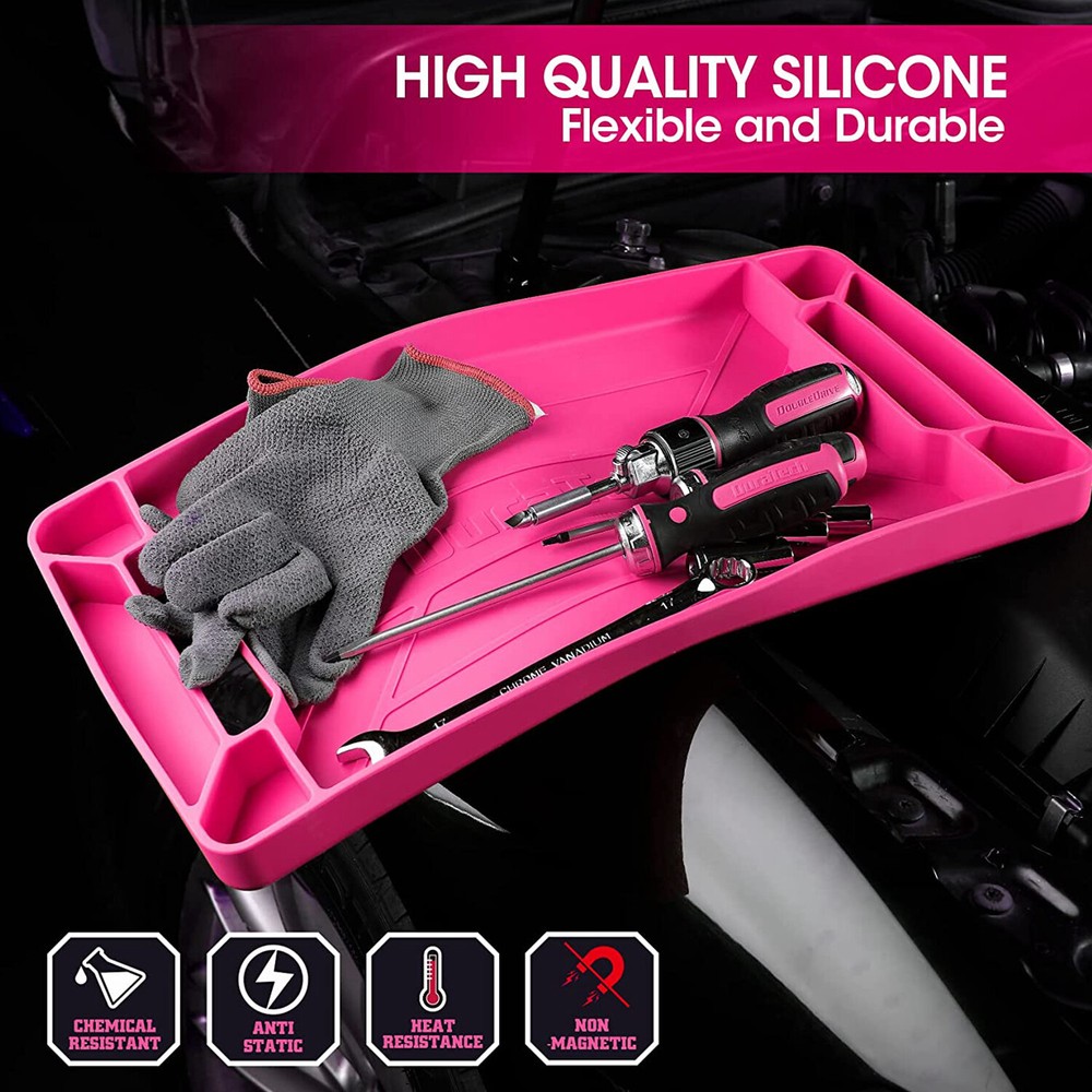 DuraTech 3Pack Flexible Tool Tray Silicone Tool Holder Organizer Blue/Pink/Green