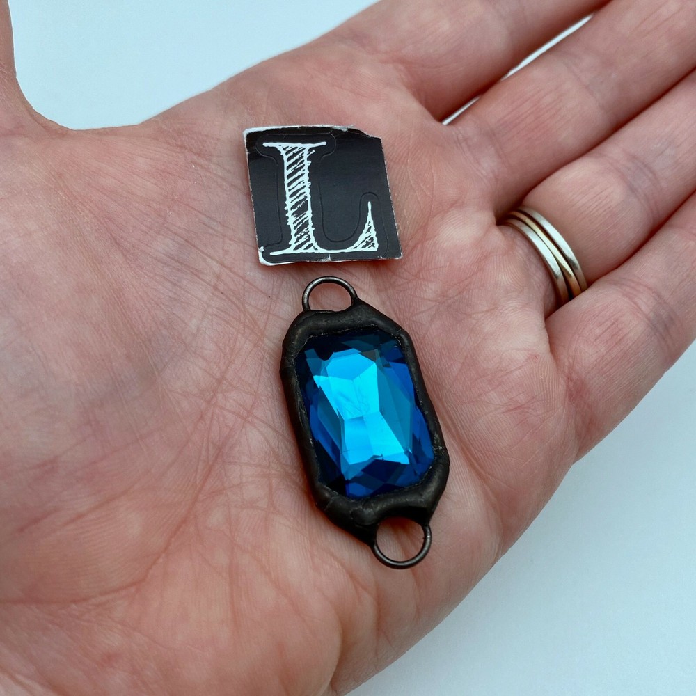 Rectangular Turquoise Blue Double Jump Ring Rhinestone Soldered Connector(SGP90)