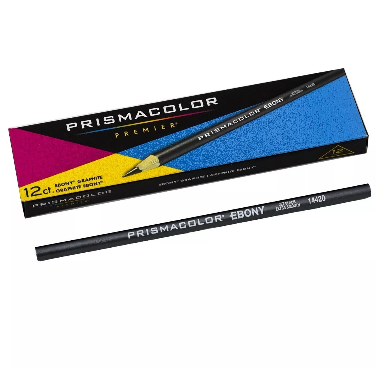 Prismacolor Ebony 14420 Drawing Pencils, Jet Black, Extra Smooth, Box of 12