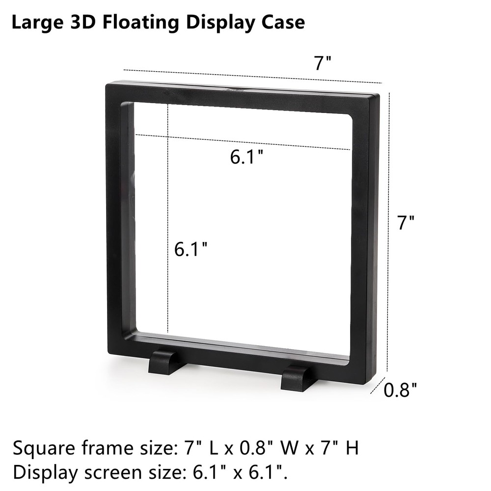 Dicunoy 8 Pack Large 3D Floating Display Case, 6" Black Rock