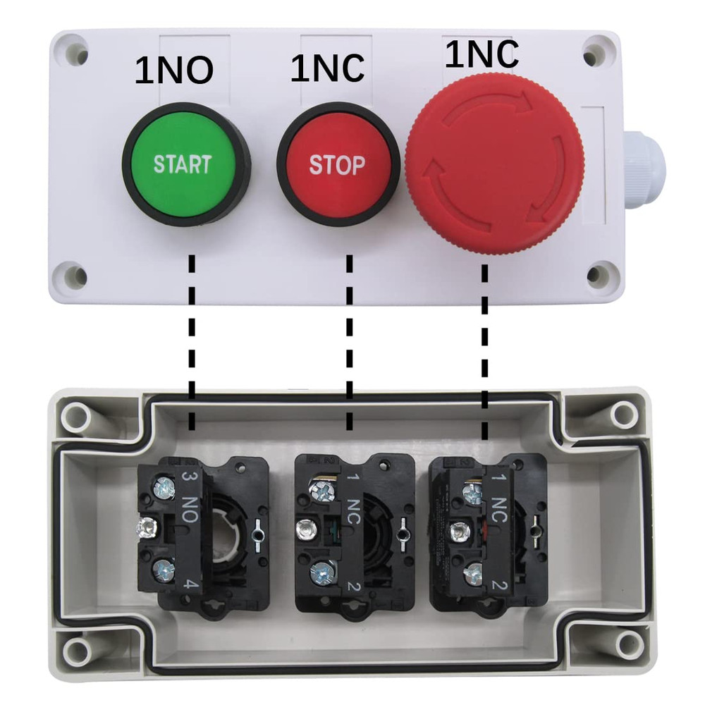 Momentary Start Stop Switch Push Button + 1NC Red Mushroom Latching Emergency E