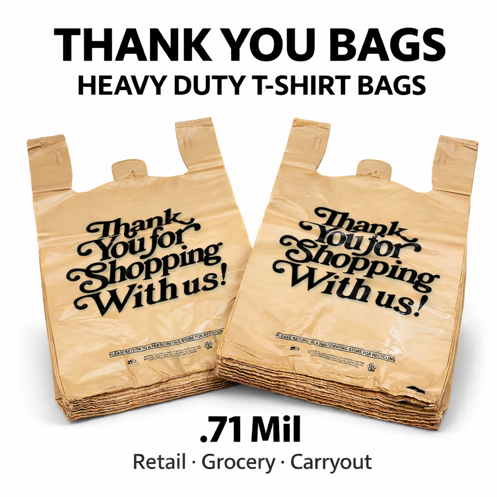 .71 Mil Heavy Duty Thank You T-Shirt Bags Grocery Retail Shopping Plastic Bags