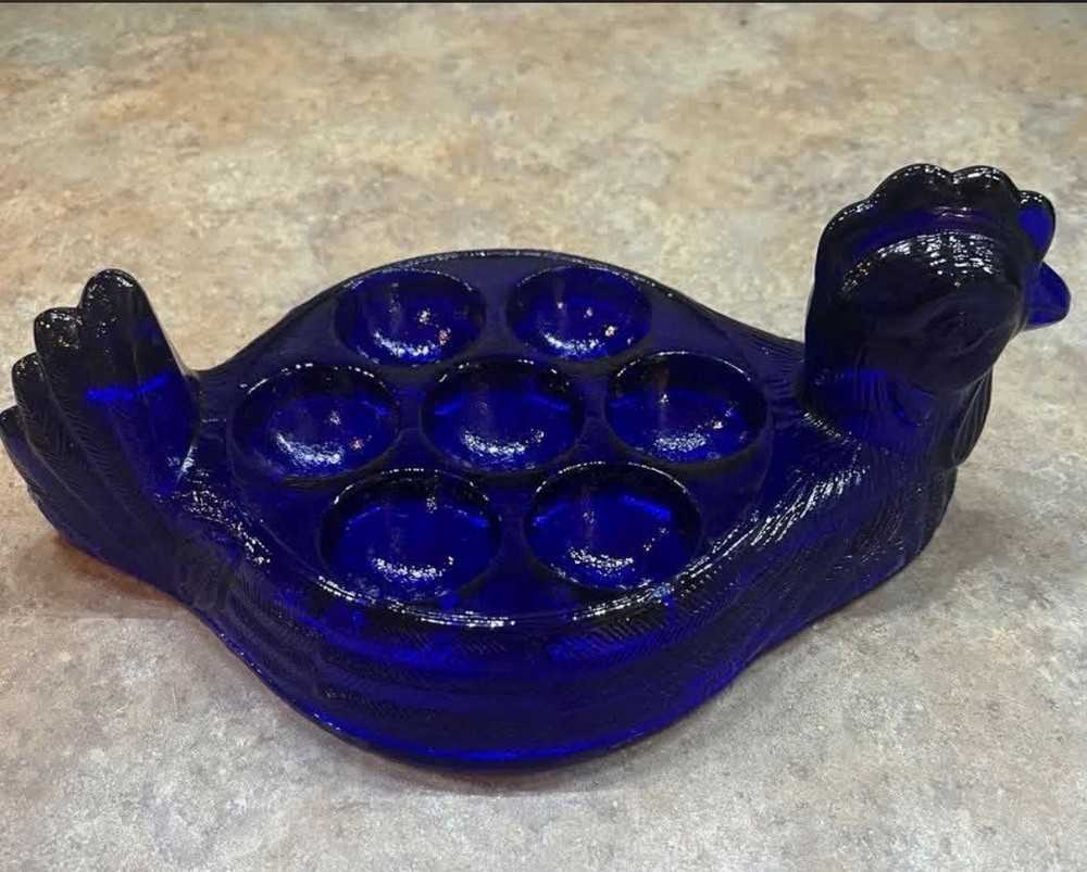 Cobalt Blue Indiana Glass Deviled Egg Chicken