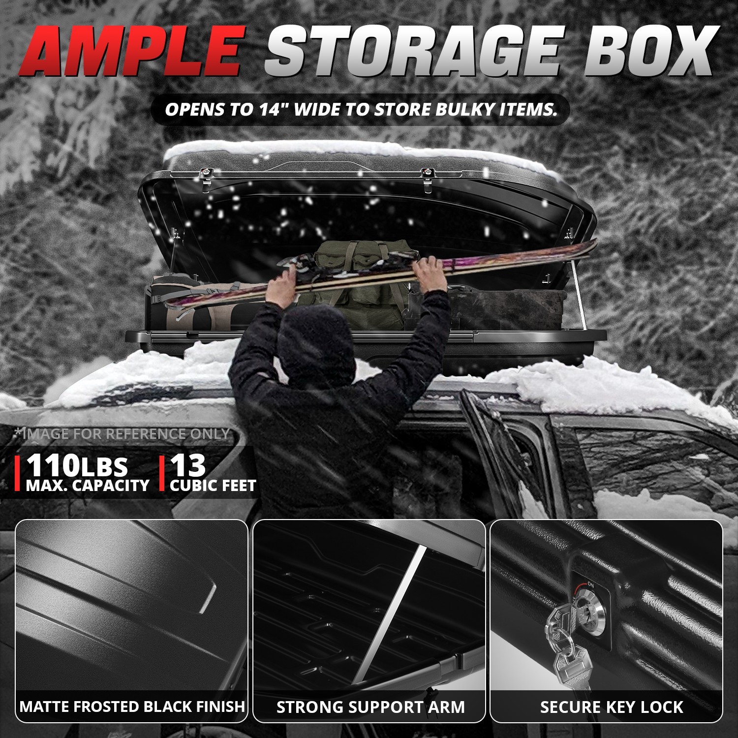 13 Cubic Feet Car Top Cargo Carrier Vehicle Roof Mount Luggage Storage Box w/Key