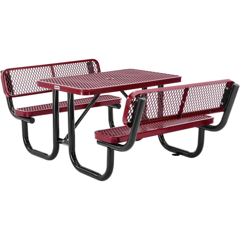 4' Rectangular Outdoor Expanded Metal Picnic Table With Backrests Red