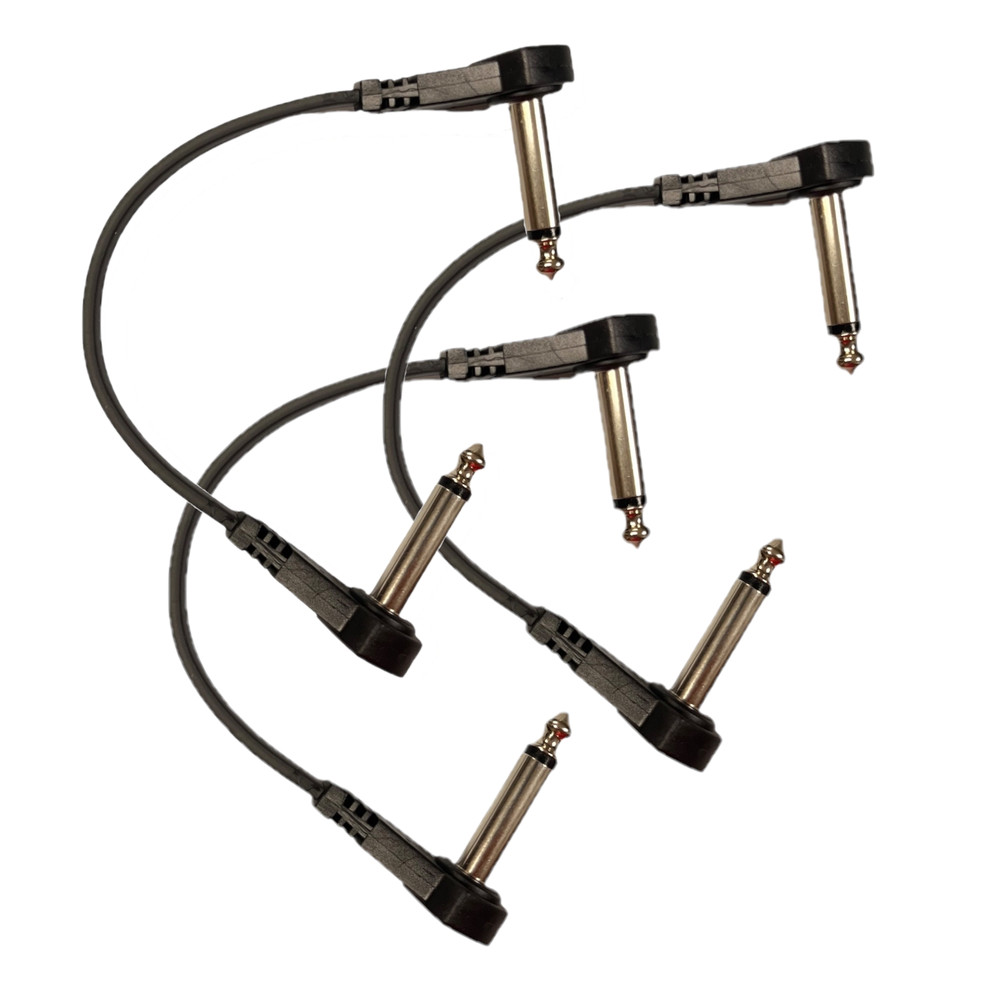 (3-Pack) Low Profile Flat 6" Right-Angle Patch Cable Cord Guitar Pedal