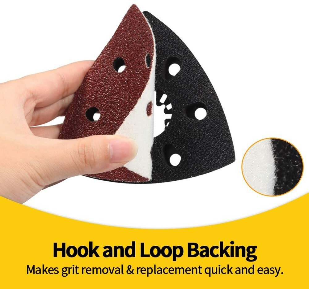 200PCS Triangle Sanding Pads for Oscillating Multi-Tool Hook Loop Sandpaper Disc