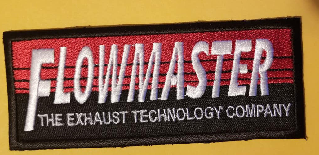 Flowmaster Exhaust Embroidered Patch approx 1.75x4.5"