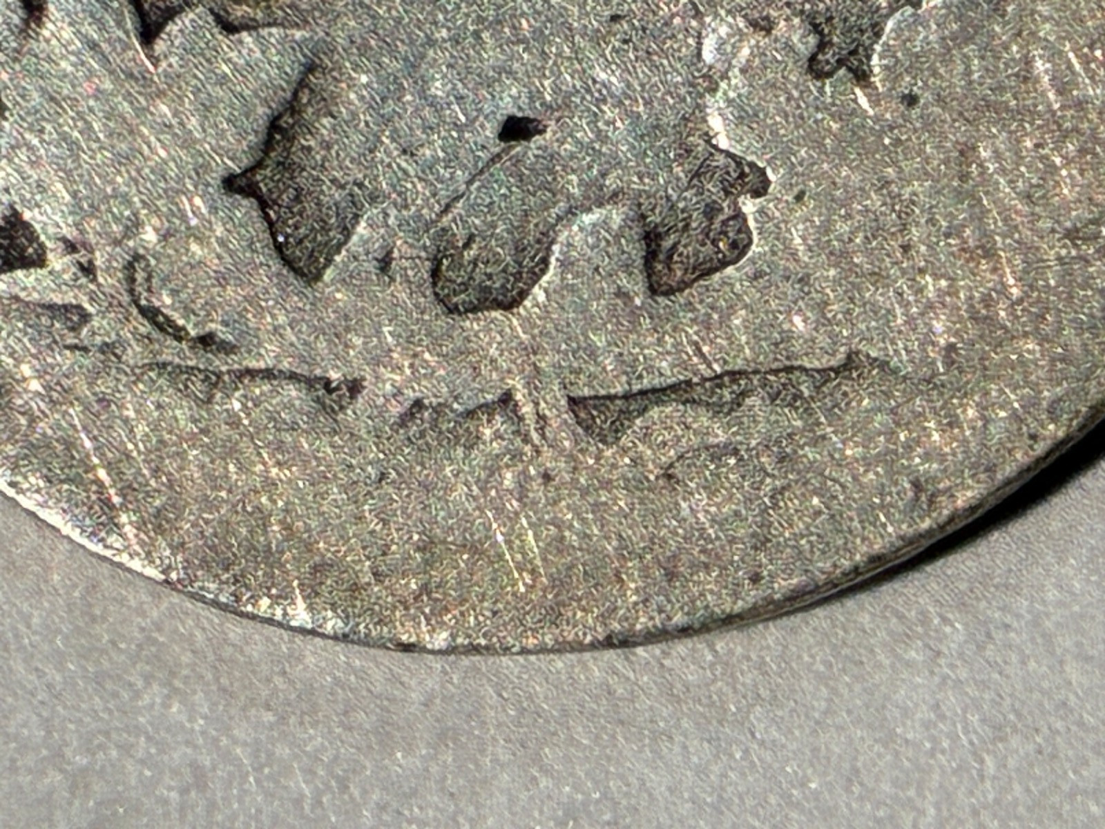 1895 Unknown Mint Barber Dime. Could be S or Plain, maybe O. Poor condition