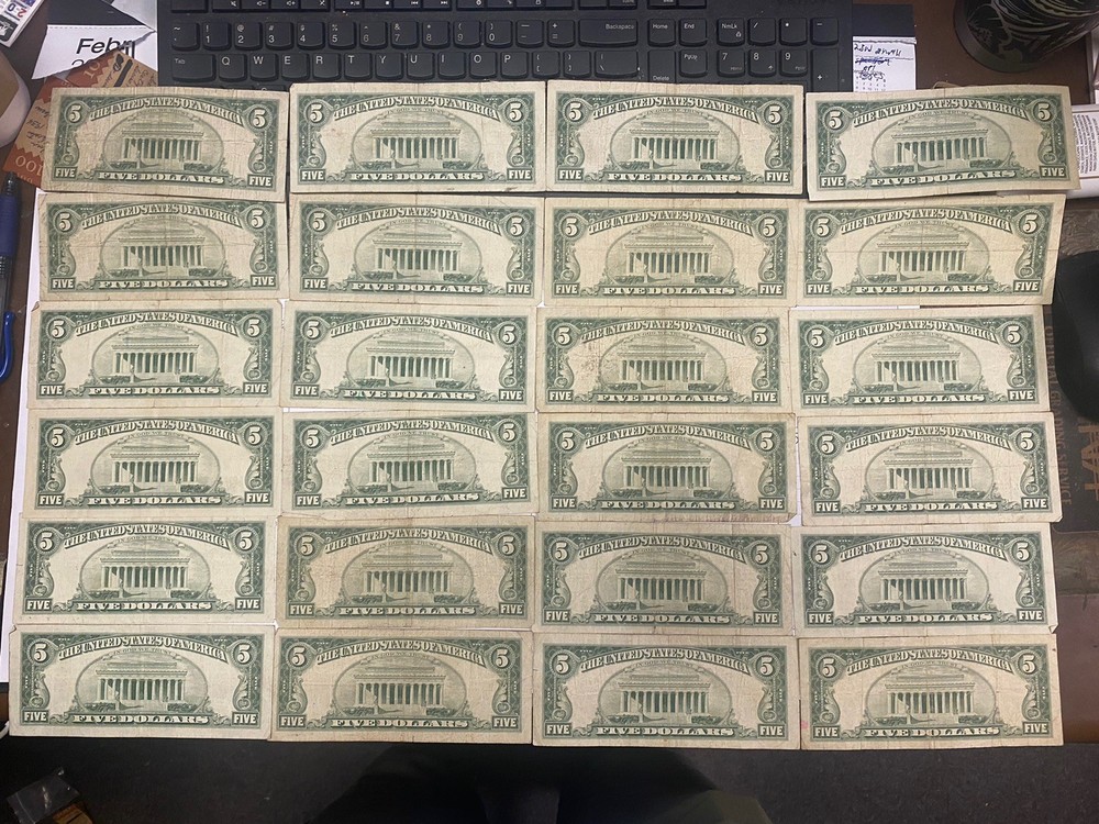 100pcs 1963 Red Seal $5 Notes Pack Old U.S Currency****