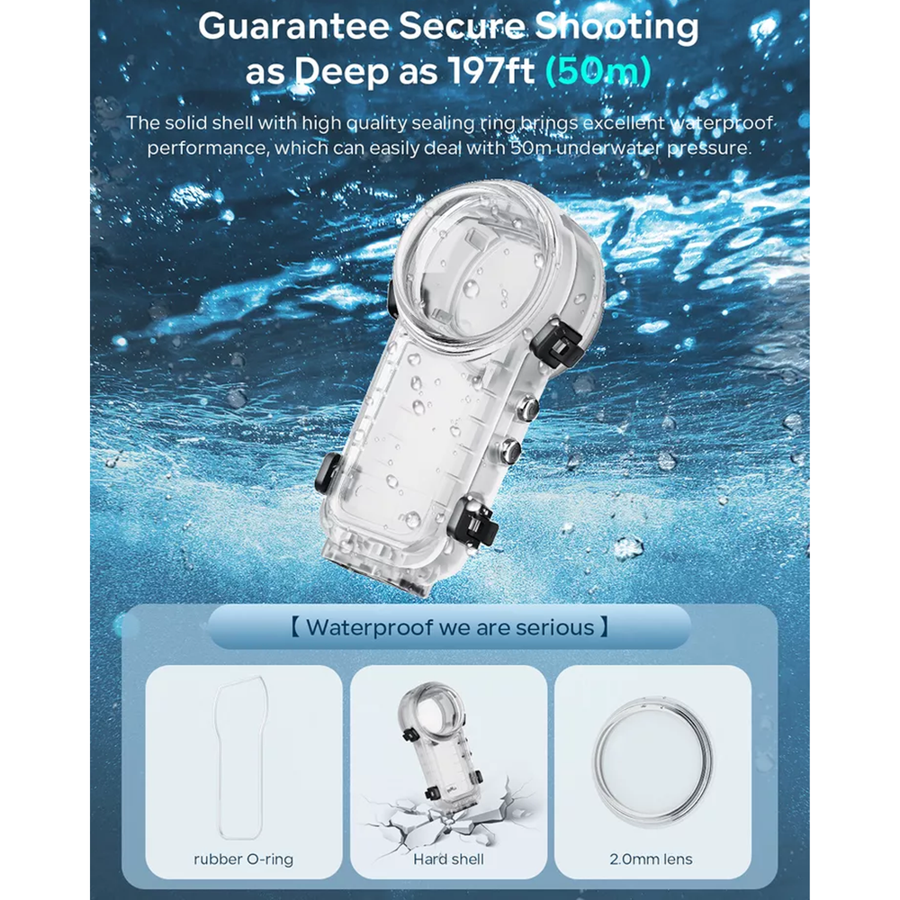 50M Quick Release Invisible Diving Case for Insta360 X4 Waterproof