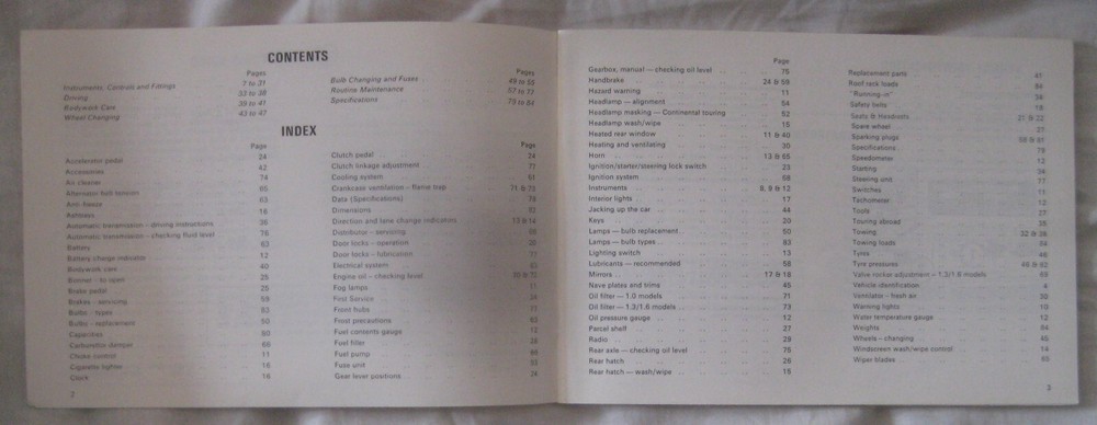 1980 Talbot Owner's Handbook